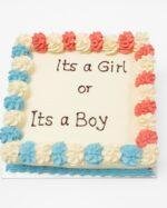 It's a Girl or It's a Boy Egg-Free Fresh Cream Gender Reveal Cake with pink and blue rosette border