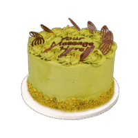 Premium pistachio celebration cake with chocolate decorations in Sheffield