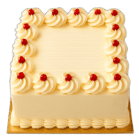 Egg Free Classic Celebration Cake with cream swirls, red cherries and smooth icing, handmade in Sheffield
