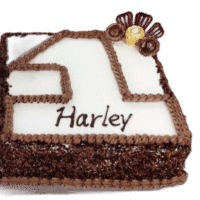 Egg Free Number 4 Birthday Cake with chocolate piping, Ferrero Rocher chocolates and chocolate fans, personalised with your own message, available in any number 0–9