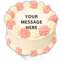 Egg Free Pink & White Celebration Cake with elegant pink and white cream swirls and a personalised message