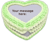 Egg Free heart-shaped celebration cake with elegant green and white decorative piping and personalised message option