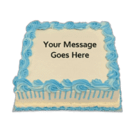 Egg Free Blue Drip Celebration Cake with blue icing border, drip design and personalised message, handmade in Sheffield