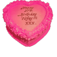 Egg Free Pink Heart Celebration Cake with a vibrant pink cream finish, decorative cream border, edible pearls and a personalised message.