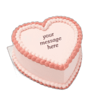 Egg Free Pink Heart Celebration Cake with pink decorative piping and personalised message in Sheffield