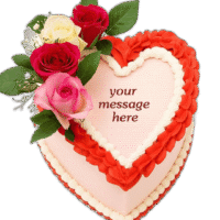 Egg Free Rose Heart Celebration Cake with fresh roses and red cream border, handmade in Sheffield