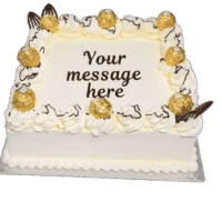 Egg Free Ferrero Rocher birthday cake decorated with Ferrero Rocher chocolates, chocolate fans and whipped cream in Sheffield