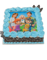 Cocomelon theme photo cake with edible character image and blue frosting