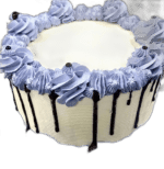 Egg Free Blue Chocolate Drip Birthday Cake with blue piping, edible pearls, birthday topper and personalised message in Sheffield