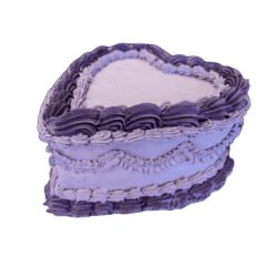 Egg Free Purple Heart Celebration Cake with lavender and deep purple cream borders and a smooth centre for a personalised message.