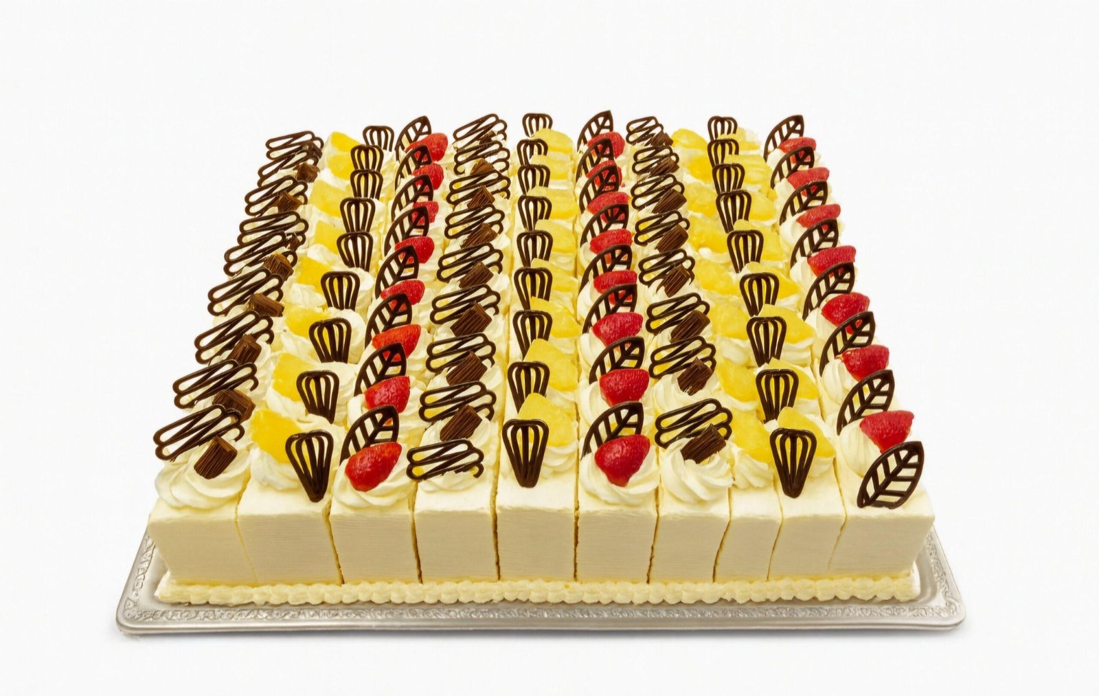 Fresh Cream Fruit Sheet Cake Sheffield | Fresh Fruit Party Celebration Cake Fresh Cream Sheet Cake with Strawberries, Pineapple and Chocolate Decorations | Party Cake Sheffield