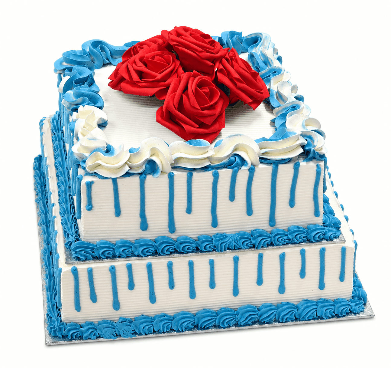 Royal Blue Drip Rose Celebration Cake Royal Blue Drip Rose Celebration Cake with fresh cream finish and red roses by Cake Palace