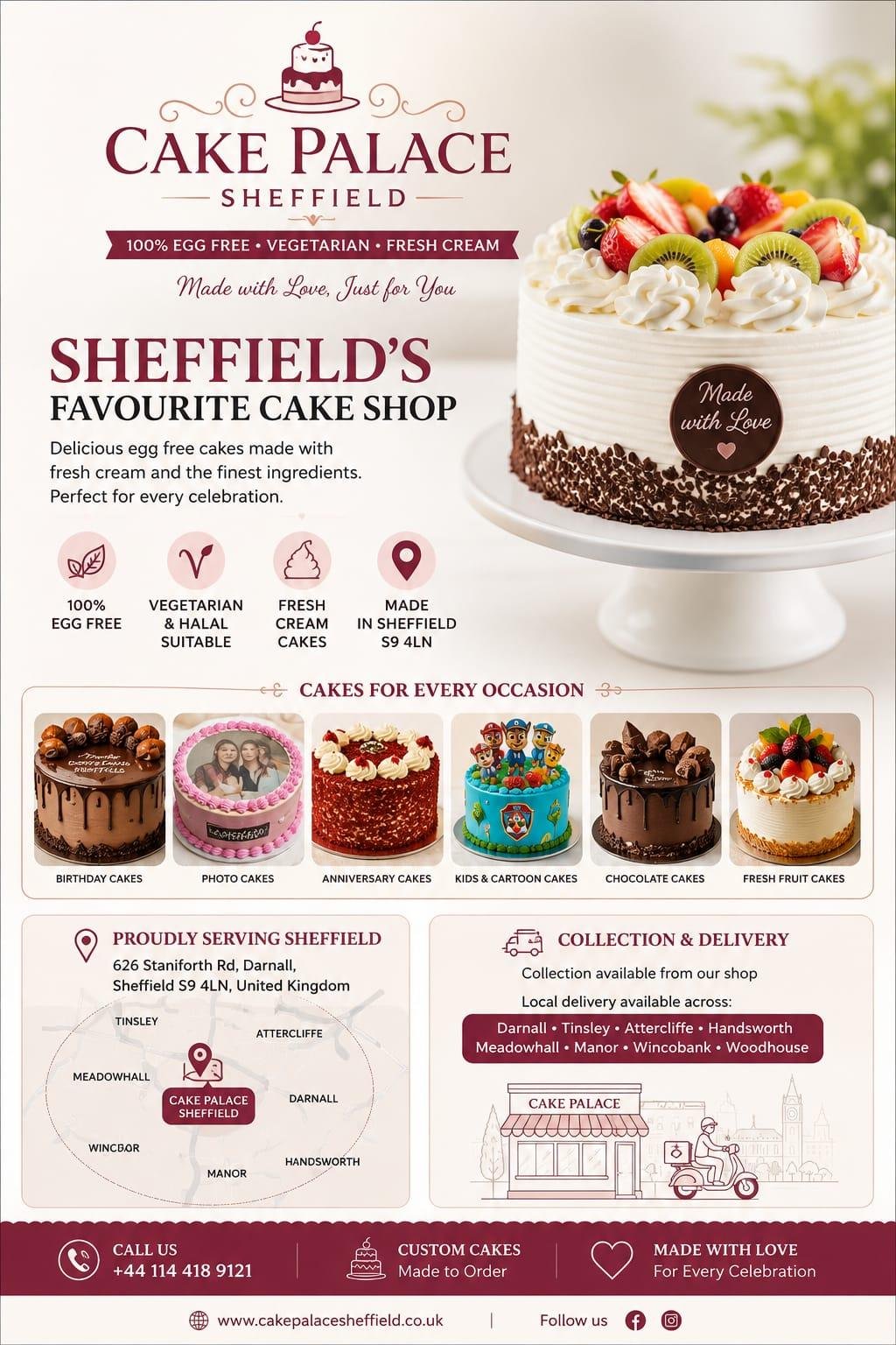 Cake Palace cake shop and freshly prepared celebration cakes in Sheffield