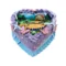Heart-shaped Stardew Valley celebration cake with pastel lavender fresh cream, edible game image, butterflies, ribbon bows and pearl decorations by Cake Palace.